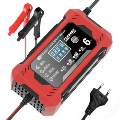 Imagen de Gaethra 6A Cargador Baterias Coche, 12V De Batería Coche Inteligente Automático con Pantalla LCD y Múltiples Protecciones para Baterías Camión, Barco, Moto, Marina