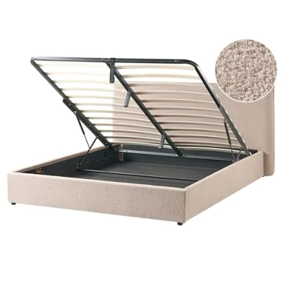 Imagen de Beliani cama con almacenaje bouclé lavaur 183x220