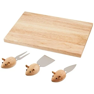 Imagen de Kikkerland Tabla de Queso Madera Caucho, Acero Inoxidable, Juego 4, Dura, marrón, 13 cm