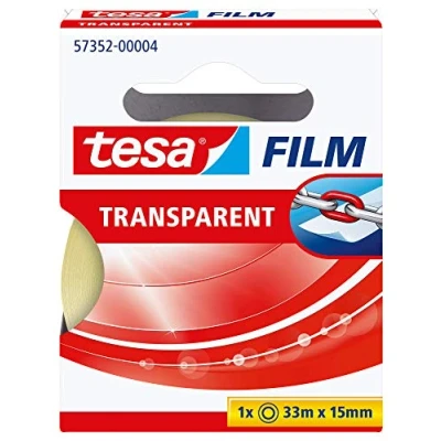 Imagen de tesa film transparente, Cinta Autoadhesiva Resistente al Paso del Tiempo y Rompimiento, de Oficina con Fuerte Adhesión, 33 m x 15 mm