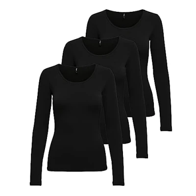 Imagen de ONLY Onllive Love Life Basic Camiseta de manga larga para mujer, 3 x negro, L