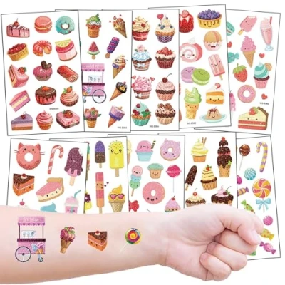 Imagen de 10 Hojas Temporales Brillos, Postre Glitter Tattos para Infantiles Niños Niñas Cumpleaños Fiesta Regalos Multicolor