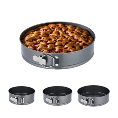 Imagen de Relaxdays Set 4 Moldes Bizcocho, Redondos, 18/20/22/24 cm Ø, Acero Inoxidable, Bizcocheras Antiadherentes, Antracita