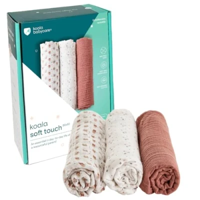 Imagen de KOALA BABYCARE Muselinas Bebe Algodon 80x80 cm Paquete con 3 Unidades Grandes de algodón para recién Nacidos