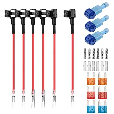 Imagen de GUUZI 6pcs 12V 24V ACS Adaptador de Fusible Circuito Integrado Pequeño con Arnés Cables,Portafusibles Fusibles Repuesto(5A/10A/15A)