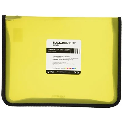Imagen de Grafoplás 4800660 Carpeta con cremallera, color amarillo, A4+, cubierta de polipropileno. Modelo Blackline Cristal