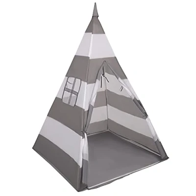 Imagen de Selonis Tipi Infantil Bicolor con SIN Bolas Coloridas Tienda para Niños, Rayas Gris Blanco