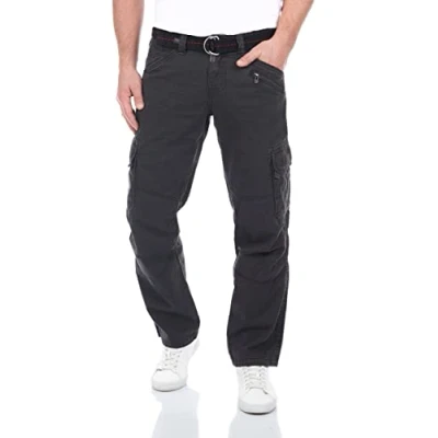 Imagen de Timezone BenitoTZ Pantalones vaqueros cargo para hombre, ajuste holgado, 100% algodón, bolsillos básicos, beige, gris, verde, Gris oscuro (9889), 32W x 30L