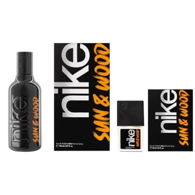Imagen de NIKE Sun &amp; Wood, Colonia Hombre, Promoción 150 ml + 30 ml, Pack 2 Productos, Perfume Formato Spray, Eau de Toilette Natural y Masculina, Aroma Amaderado Frutal Ambarado, Fragancia Fresca Duradera