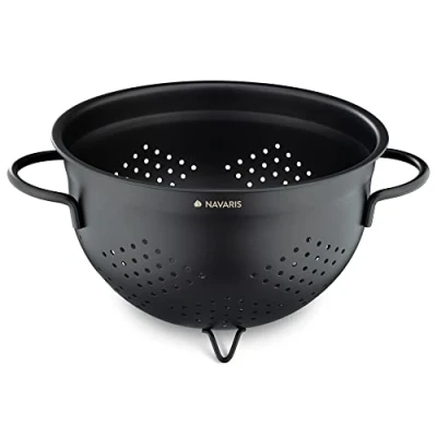 Imagen de Navaris Colador de Cocina Acero Inoxidable Escurridor metálico para Pasta Lavar Verduras Lechuga Cuenco Estable escurrir con Asas y Patas