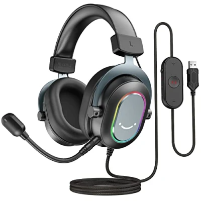 Imagen de FIFINE Auriculares con Cable y Microfono, RGB Gaming PC PS4 PS5 7.1 Sonido Envolvente, 3 Modo EQ, RGB, Almohadillas Blandas para Los Oídos