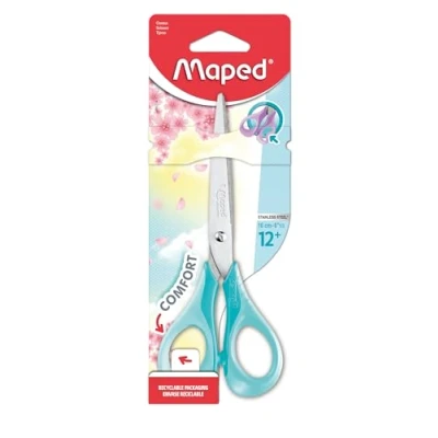 Imagen de Maped Tijeras escolares y manualidades SENSOFT PASTELL 16 cm, mangos flexibles ergonómicos, puntiagudas rosa, azul claro, lila (color aleatorio)