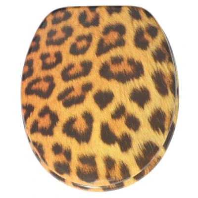 Imagen de Asiento de inodoro impreso, bisagras estables, fácil montar, diseño leopardo