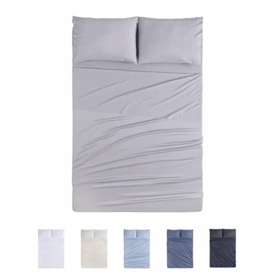 Imagen de Todocama Juego de Sábanas 4 Piezas 4002 Sábana Bajera Ajustable Encimera Dos Fundas Almohada 50x80cm (Cama 90x190/200 cm, Gris Claro)