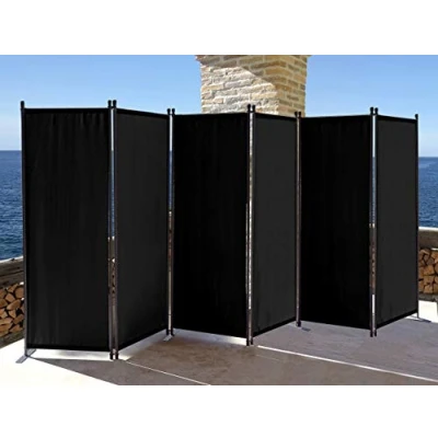 Imagen de Quick Star Paravent 340 x 165 cm Tejido Divisor de habitación Jardín 6 Partición Pared separación Plegable Balcón Pantalla privacidad Negro
