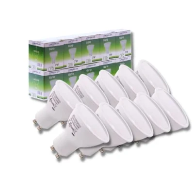 Imagen de Jandei Bombilla Led 7W GU10, Paquete de 10 unidades 650 Lúmenes, no regulable (equivalente 56W halógeno) Para interior Vida útil hasta 15 años (Blanco Neutro 4200k)