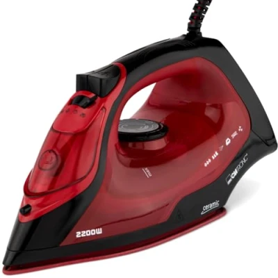 Imagen de Clatronic DB 3752 Plancha Suela Cerámica, Vertical, Golpe Vapor, 7 Funciones, 2200W, Rojo, Resistente a los arañazos