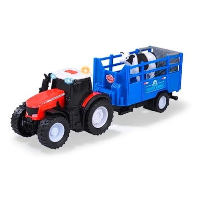 Imagen de Dickie Toys Tractor de Juguete Massey Ferguson con Remolque Animales y Vaca Coche para Granja luz Sonido (Incluye Pilas), niños a Partir 3 años, 26 cm