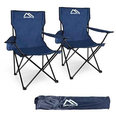 Imagen de MSPORTS silla de camping prémium con bolsa transporte, color azul real, juego 2 unidades, plegable reposabrazos y soporte para bebidas, práctica, resistente, ligera