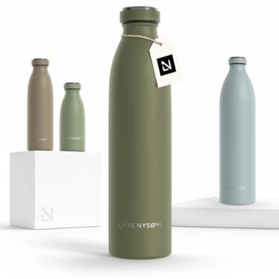 Imagen de Lars NYSØM Botella de Acero Inoxidable aislada 0,75l Agua 0,75 litro a Prueba Fugas para Deportes, Bicicleta, Perro, (Olive Green, 750ml)