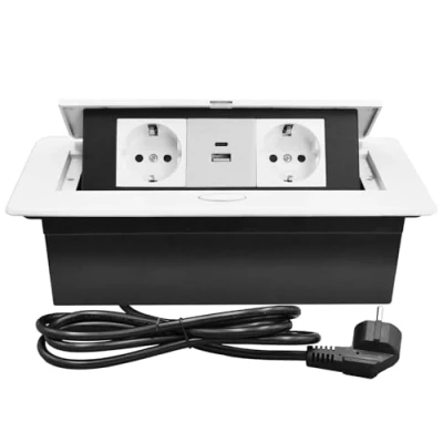 Imagen de CHENGPI Regletas de Enchufes,Enchufe Retractible para Escritorio con 2 Enchufes EU,Regletas Puertos USB+Type C(PD18W Encimera,Cocina,Taller,Cable 1,8m