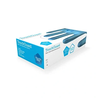 Imagen de TouchGuard Guantes de vinilo azules desechables sin polvos, caja 100 unidades, extragrandes