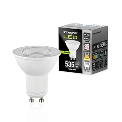 Imagen de Integral Bombilla LED 10 PACK GU10 Cálido 2700K, 590LM, 4,9W (equivalente a 75W) No Regulable Eficiencia energética e ideal para focos y luces empotradas en baños, cocinas, salones, comedores