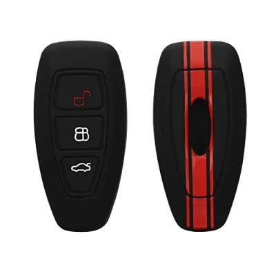 Imagen de kwmobile Carcasa Compatible con Llavero de Ford Llave Coche Keyless Go 3 Botones Funda para Mando Silicona Rojo/Negro