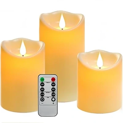 Imagen de Da by vela LED de batería con control remoto 10 botones, función cronómetro 24 horas, cm 12,5 15 cm, 3 juegos