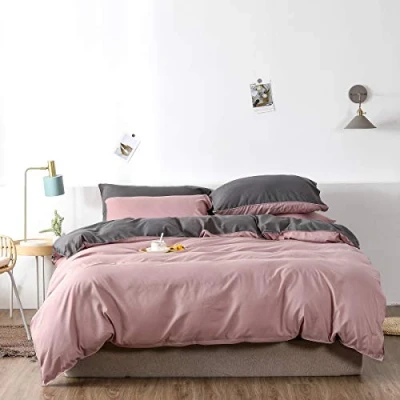 Imagen de Gezu Juego de funda nórdica 240 x 260 cm, color rosa y gris liso, reversible almohada 65 cm