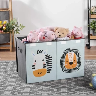 Imagen de Navaris Caja almacenaje Infantil Juguetes Libros muñecas de 62 x 33 40 cm para niños con Divisor Interior Verde