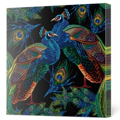 Imagen de Maki Servilletas de papel seda 3 capas para decoupage, 33 x cm, paquete 20 (pavos reales bordados con plumas)