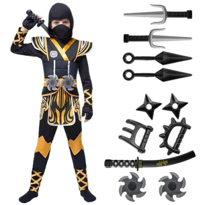 Imagen de Spooktacular Creations Disfraz de Ninja Dorado para niños, niños pequeños, Fiestas temáticas Ninja, Halloween (3T (3 4 años))