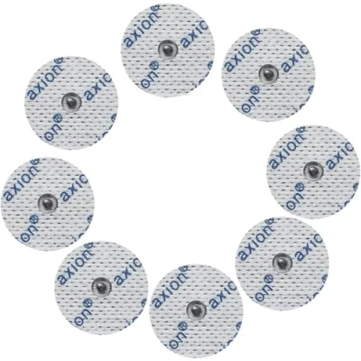 Imagen de 8 electrodos redondos axion de Ø 3,2 cm Compatibles con Beurer y otros electroestimuladores TENS EMS Reutilizables autoadhesivos conector botón 3,5 mm