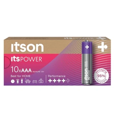 Imagen de ITSON, AAA Pilas Alcalinas, Paquete de 10, para Relojes, Linternas, Mandos a Distancia, LR03IPO/10CB
