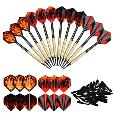 Imagen de Jinlaili Dardos Diana Electronica, Punta de Plástico para Electrónica, Juego Profesionales, 12 x Suave con Plumas + 100 Puntas (16 Gramos)