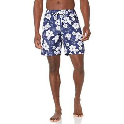 Imagen de Amazon Essentials Traje de Baño 23 Cm Secado Rápido Hombre, Azul Marino Hibisco, L