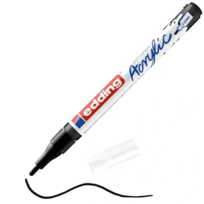Imagen de edding 5300 marcador acrílico de trazo fino negro 1 rotulador resistente al agua punta redonda 2 mm pintura acrílica para lienzo, papel kraft, madera y piedra