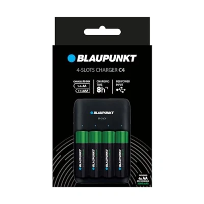 Imagen de Blaupunkt Standard Cargador USB para 1 4 Pilas Recargables AA/AAA, 8 10 de Tiempo Carga, Incluidas