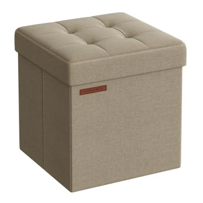 Imagen de SONGMICS Puff Almacenaje 38 cm, Baúl de Almacenaje, Taburete Reposapiés, Marrón Camello LSF27K01