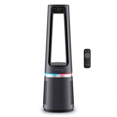 Imagen de Rowenta Eclipse 3 en 1 QU5062 Ventilador, purificador y calefactor de 2100 W, filtra hasta el 99,95 % partículas, silencioso, oscilación, luz decorativa, encendido programable, plata