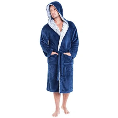 Imagen de CityComfort Albornoz Hombre Súper Suave para con capucha Forro Polar Calido Spa Ducha Batas Suaves y absorbentes De Estar En Casa (XL, Azul Oscuro)