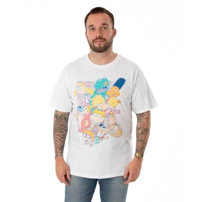Imagen de Nickelodeon Classic Nick 90&#039;s Camiseta Blanca de Manga Corta para Hombre Adopta la frescura Urbana nostálgica un Estilo Atemporal