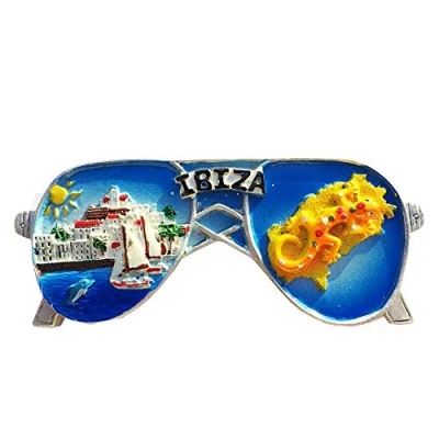 Imagen de Imán de nevera en forma gafas Ibiza España 3D, regalo recuerdo, hecho a mano, decoración para el hogar y la cocina, colección imanes