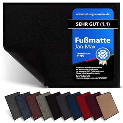 Imagen de Jan Max Alfombra para atrapar la Suciedad 8 Colores Felpudo con 2900g/m2 de Fibra PP Twisted Heatset 2,4l/m2 absorción Humedad Correr Limpia 40 x 60 cm Rojo