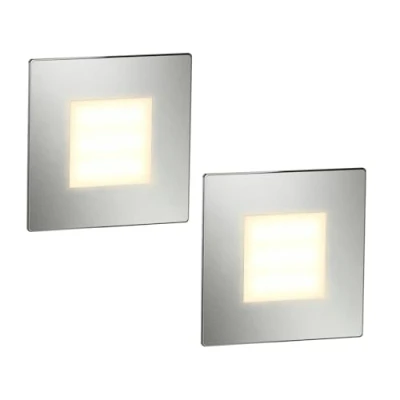 Imagen de ledscom.de 2 LED luz de escalera/luz pared empotrada FEX para interiores y exteriores, angular, acero inoxidable, 85 x 85mm, blanco cálido