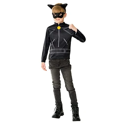 Imagen de RUBIES MIRACULOUS Oficial gato negro Kit disfraz Para niños con una manga larga + máscara negra diadema orejas de gato. convertirse en un