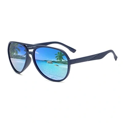 Imagen de JIM HALO Gafas de Sol Polarizadas para hombre Mujere, Retro Conducción Pesca Azul/Azul Espejo