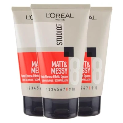 Imagen de L&#039;Oréal Paris Studio Line Matt&amp;Messy Pasta Fibrosa Efecto Mate Aspecto Salvaje Fijación 8 Ultra Fuerte 3 Frascos de 150ml