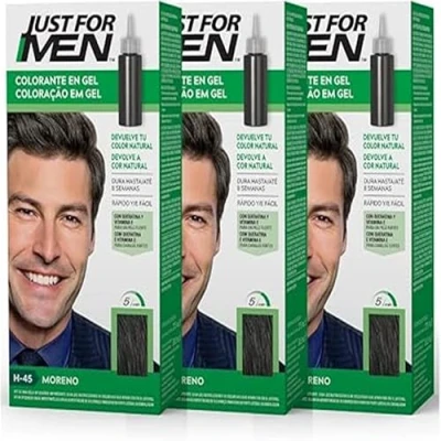 Imagen de Just For Men Colorante en Gel, Tinte Pelo Hombre, Cubre Solo Las Canas, Restaurando El Color Original Para Una Apariencia Natural, Castaño Oscuro, H45 (3 Pack)